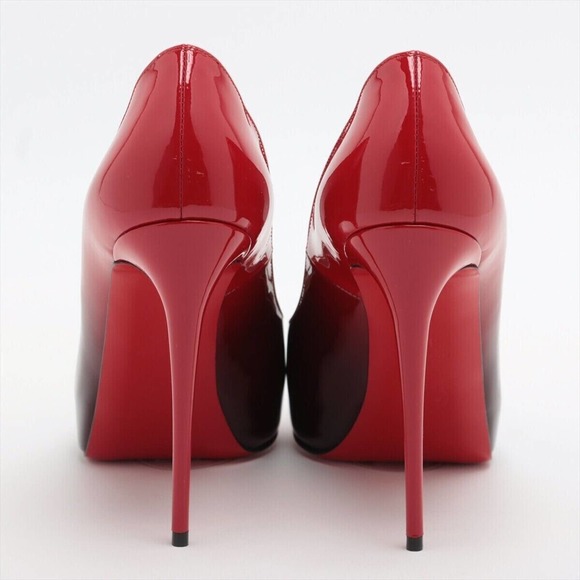 Christian Louboutin Patent Leather Open Toe Pumps 37 1/2 Women's Red x Black Box - Picture 2 of 6